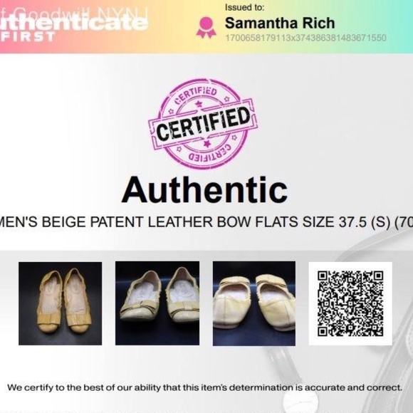 Prada Women's Beige Patent Leather Bow Flats Size 37.5 w/ COA - Picture 2 of 13